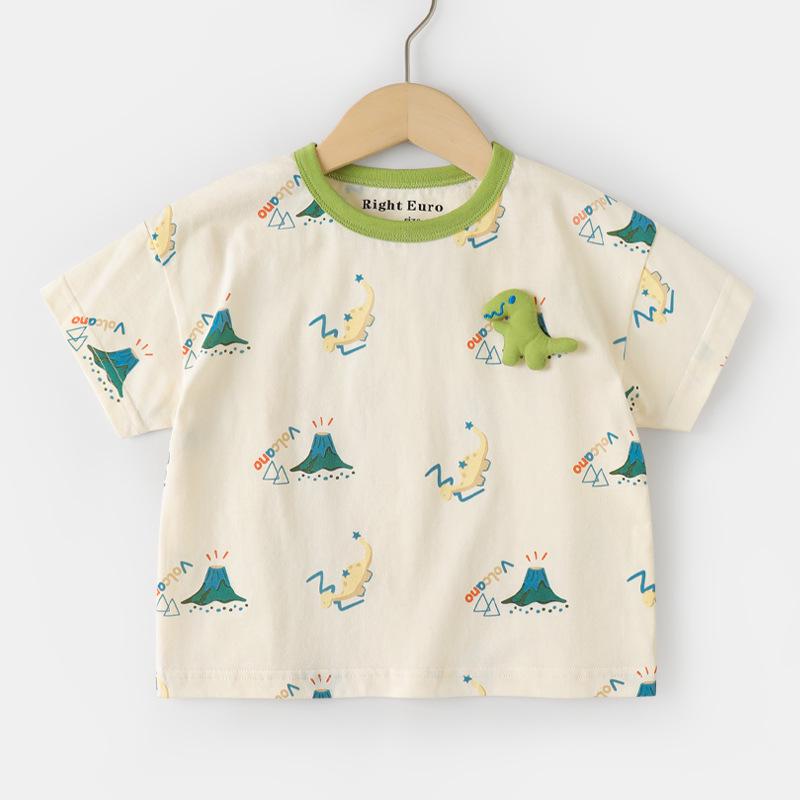 

Мальчиковая летняя футболка с 3D динозавром, хлопок, короткий рукав 120 cm