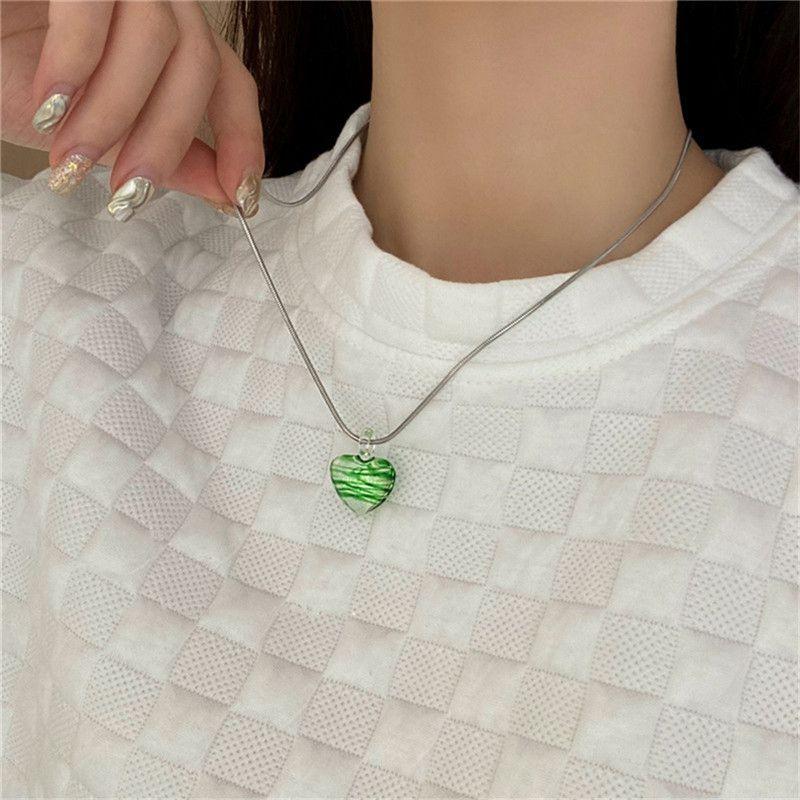 Black Zebra-Stripe Glass Heart Pendant 