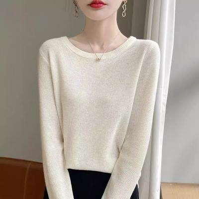 Spring and Autumn New Crew Neck Long Sleeve Women's Knitted Sweater Fine Imitation Fashion Pullover Sweater Wear Inside and Outside Bottom Shirt