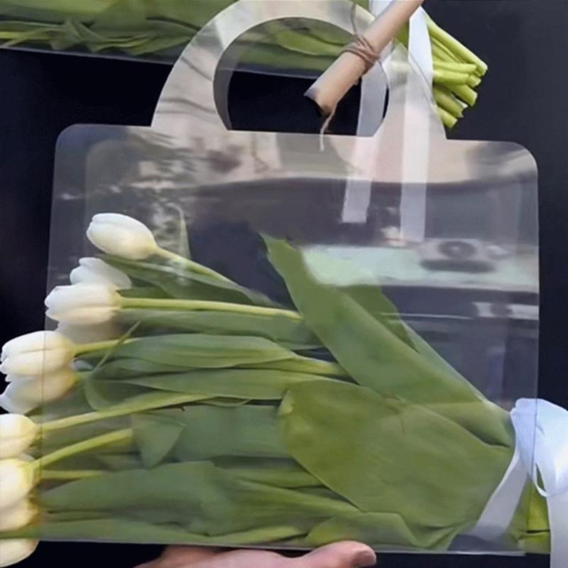 1PC Flower Packaging Bags With Handle Clear Bouquet Packaging Bags High Transparency