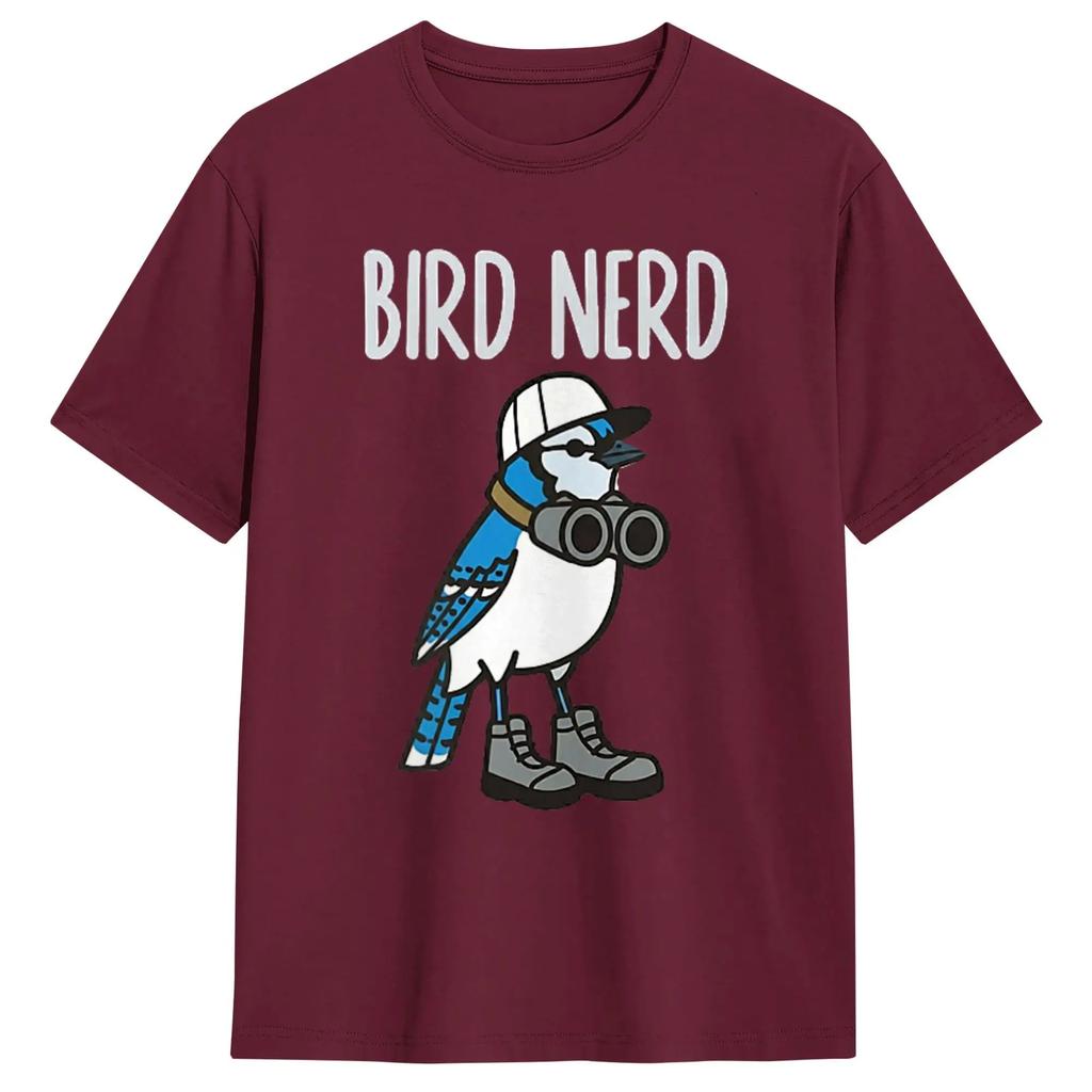 Unisexs Tshirt Bird Nerd Watching Blue Jay W Binoculars Nature Cotton Tee Shirt Short Sleeve T Shirt Round Collar Clothes
