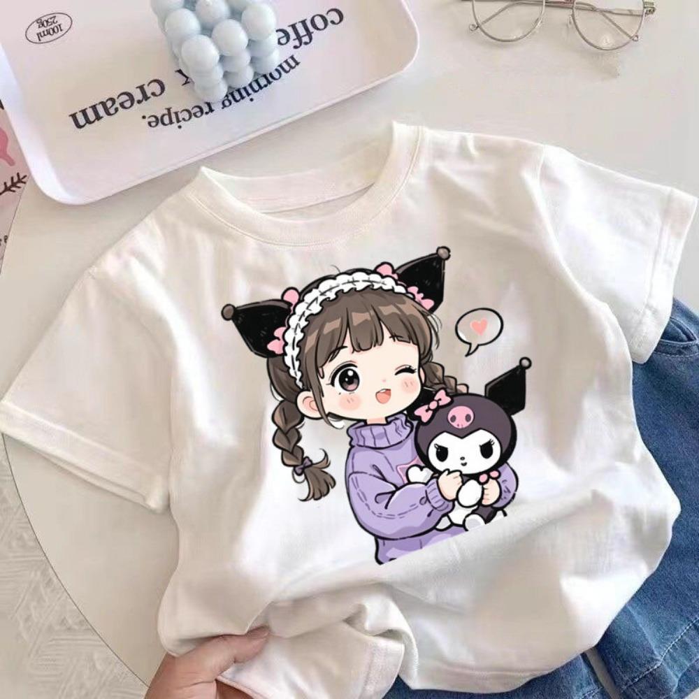 Kurumi girls' short sleeved T-shirt, cute cartoon short sleeved summer children's top, round neck printed T-shirt