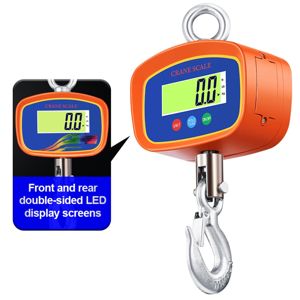 1000kg 500g Digital Hanging Scale Industrial Crane Scale with Aluminum Case LCD Backlight Screen Unit Switch Data Hold