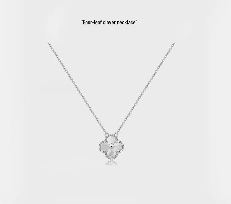 Gold-Plated Nickel Silver Four-Leaf Clover Necklace with Laser Engraved Double-Sided Pendant