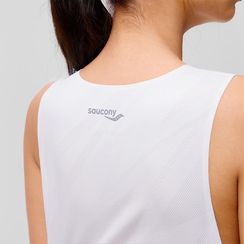 SAUCONY Logo Breathable Comfortable Knitted Round Neck Vest Women Tops Pearl-White SC1249016A-WT02