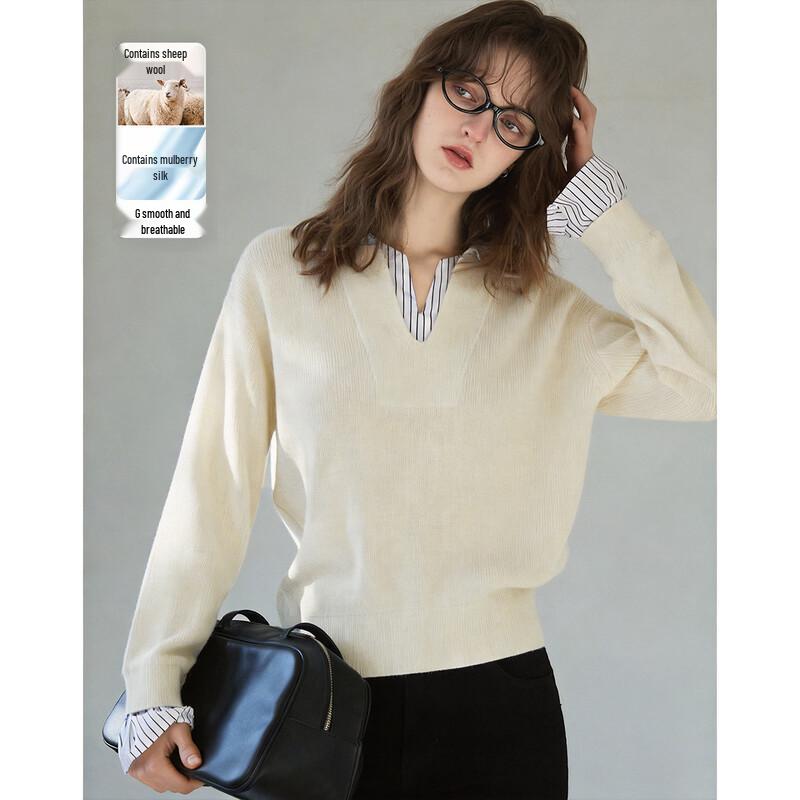 Demana Women s Wool & Silk Blend V-Neck Striped Knit Top S
