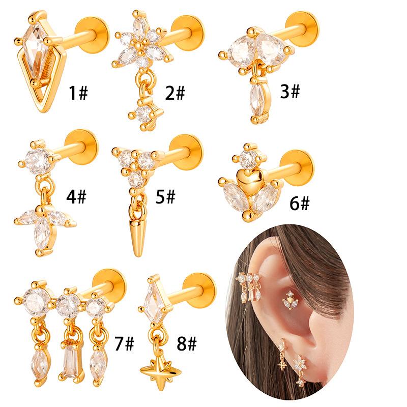 Zircon Set F136 Titanium Internal Thread Lip Labret Stud Ear Cartilage Piercing Jewelry