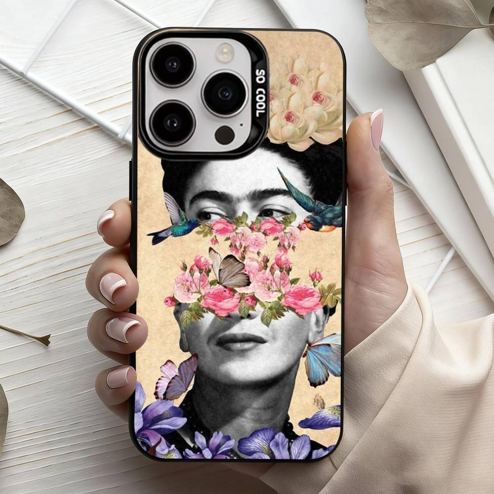 F-Frida-A K-Kahlo-g A-Art  Phone Case For iPhone17,16,15,14,13,12,11 Plus,Pro Max Black Candy Silver Plated Cover