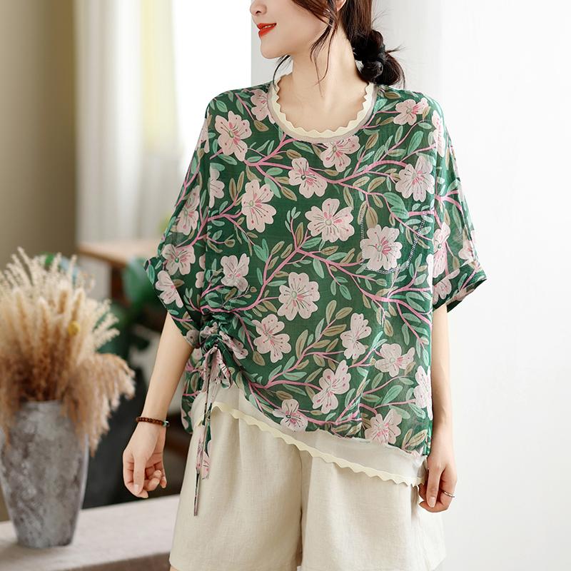 DIMANAF 2026 Plus Size New T-Shirt Women Blouse Lady Tops Tees Print Flower Loose Casual Shirts Oversize Beach Summer