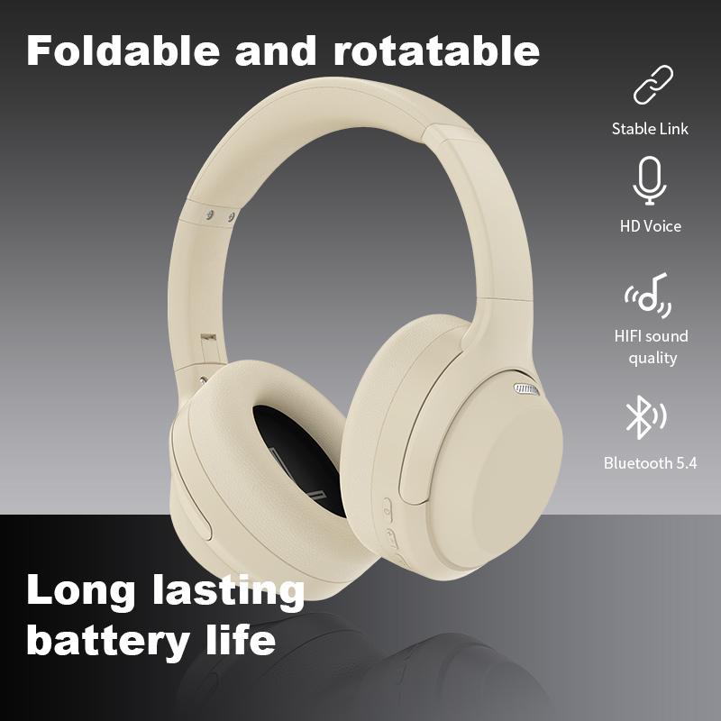 Beige Over-Ear Wireless Headphones, Comfortable All-Day Stereo Headset with Sleek Minimalist Design