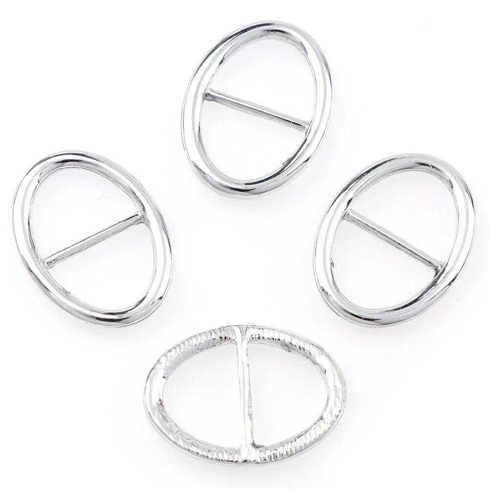 10pcs Buckle Heart Square Oval Round Ribbon Slider Ribbon Buckles for DIY Craft Silver 5 Shape