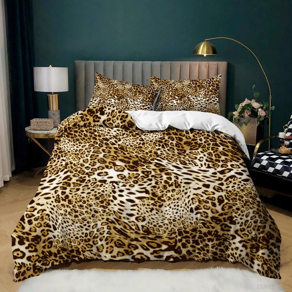 Capa de edredom com estampa de leopardo, conjunto de cama com estampa de chita rosa, tema de animal selvagem, capa de edredom para meninas e adolescentes, capa de edredom de microfibra