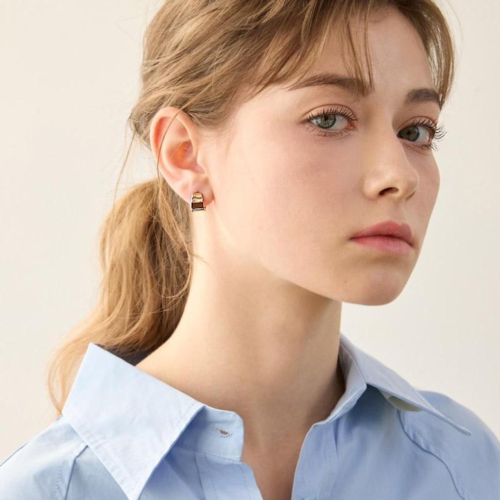 [LsSHOP] 14K Flat Point Ring Earrings (Gold Plated)_LJ0770BRE