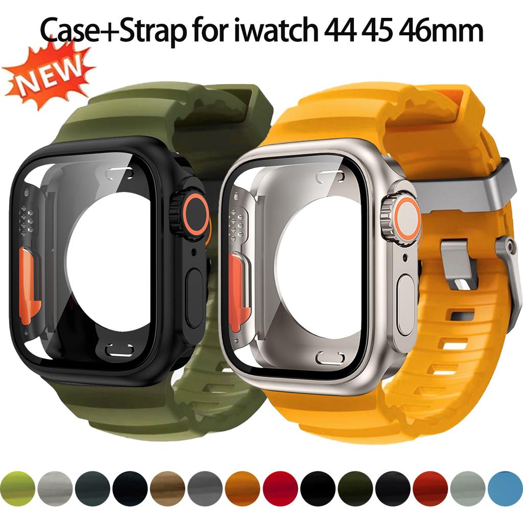 PC Case+Silicone Strap For Iwatch Series 11 10 9 8 7 6 5 4 SE3 Sport Band Hard Cover For Apple Watch 44/45/mm Bracelet Bumper