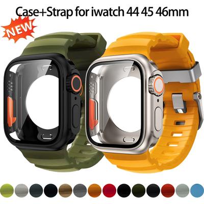 Etui na PC+Silikonowy pasek do Iwatch Series 11 10 9 8 7 6 5 4 SE3 Pasek sportowy Twarda obudowa do Apple Watch 44/45/mm Bransoletka Bumper