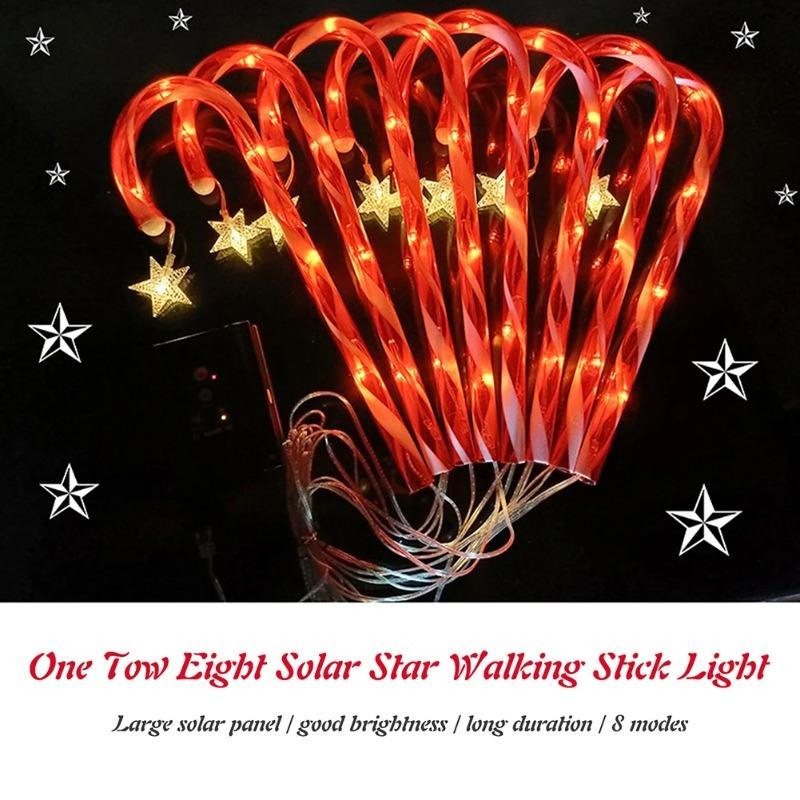 Christmas Candy Cane Lights 8 Modes Timer Remote Waterproof Battery Operated Pathway Marker Garden Landscape Decor Lawn Lights