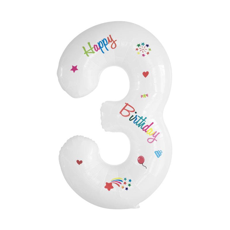 32 Inch White Digital Aluminum Film Balloon Children's Birthday Party Arrangement Photo Props Sticker Balloon