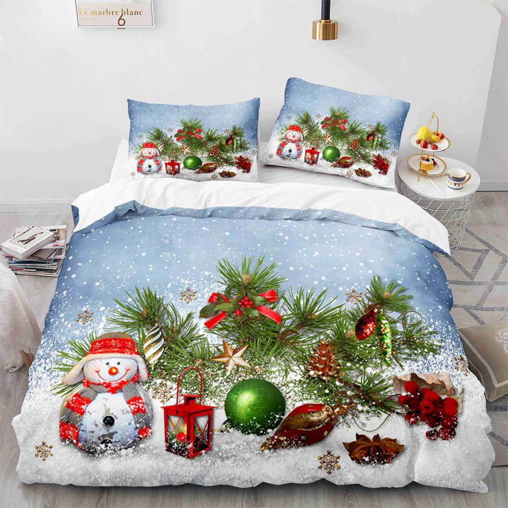 Christmas King Queen Duvet Cover Santa Claus Snowman Bedding Set Red Green Grid Checkered Quilt Cover Polyester Comforter Cover