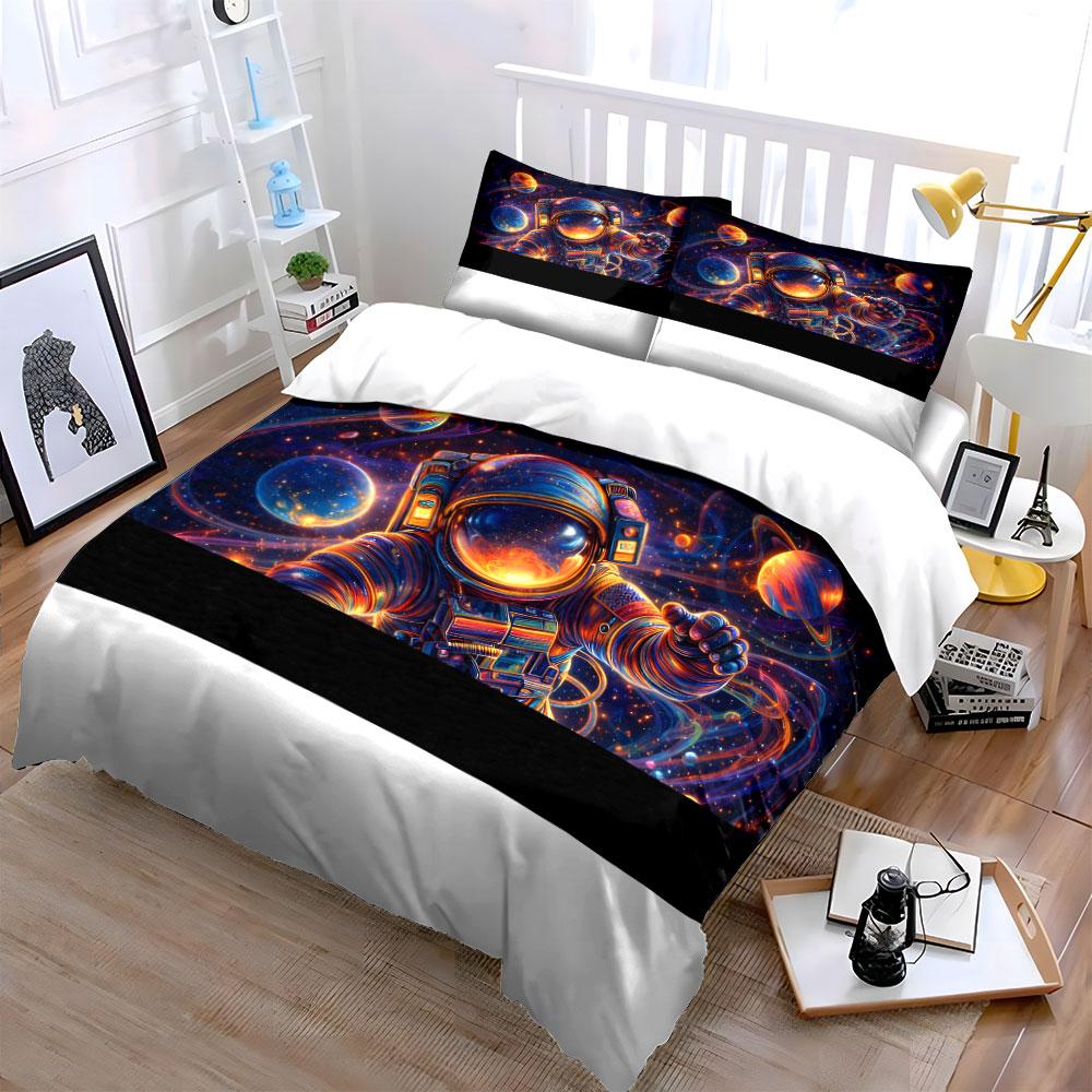 Astronaut in colorful space. Print Bedding Set 1 Duvet Cover 2 Pillowcases for Adult and Children Luxury Gift Full Size