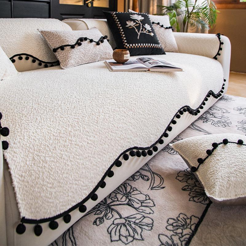 

Solid Color Chenille Sofa Cushion, All-Season Non-Slip Seat Cushion New Straight Row Anti-Cat Scratch Sofa Cover 90*90cm