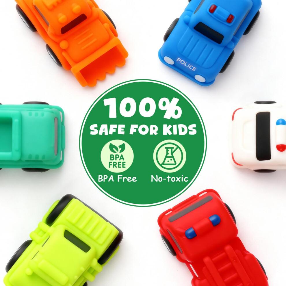 JoiTale Baby Bath Toys, 6 Pack Cars Light Up Bath Toys, No Hole No Mould Bathtub Toy for 1 2 3 Year Olds, Flashing LED Sensory Toy for Toddlers, Bath