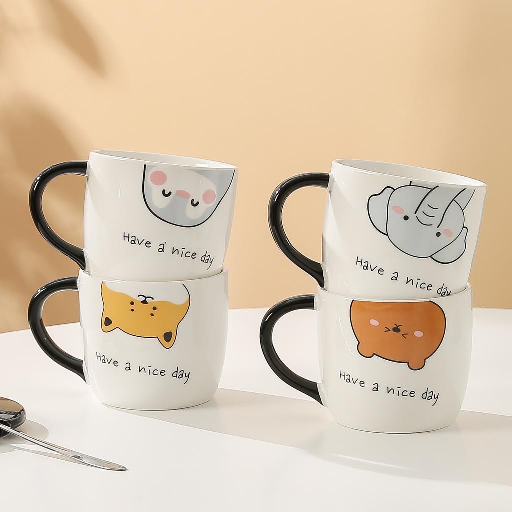 Cartoon Animal Ceramic Cup with Lid Large Capacity Household Set Mug Girl Cute Water Cup Small Gift Cup