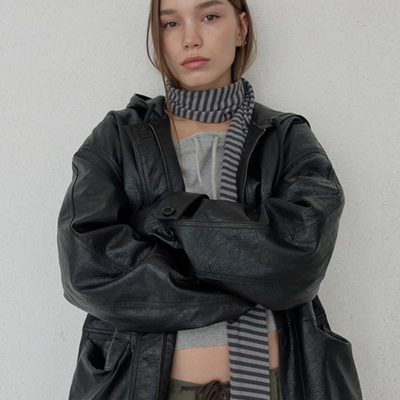 

Ordes EYELET VINTAGE STRIPE SCARF - CHARCOAL OS