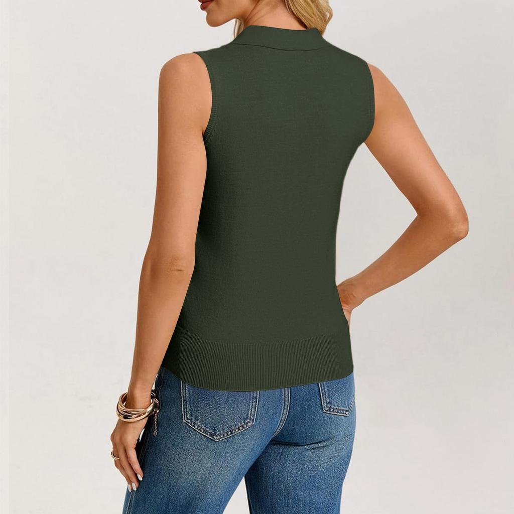 Dames mouwloze polo trui vest Lichtgewicht gebreide wolmix Casual zakelijke brei top voor kantoor en dagelijks gebruik