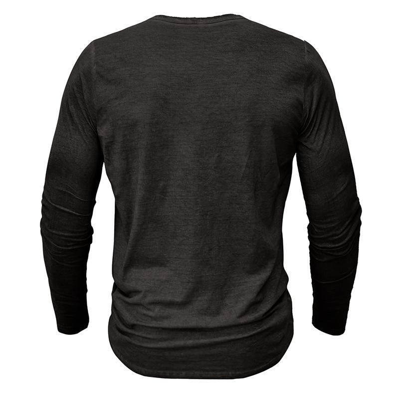 Herren Unifarbenes Henley-Shirt Langarm Lässig Knopfleiste Oberteil