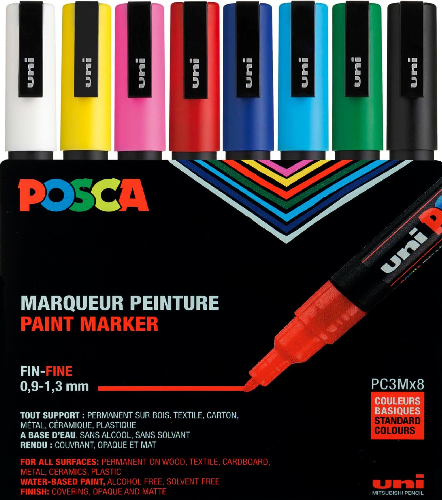 Posca Mitsubishi Pencil Water-based Pencil Posca Fine Point Round Core 8 цветов PC3M8C