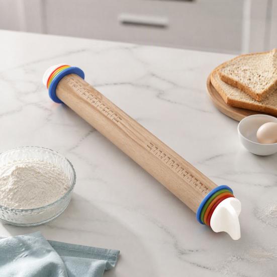 Easy to Clean Rolling Tool for Cookies Pin with Thickness Rings, Ergonomic Measurement Markings Kitchen Tool, Rust Resistant Metal Dough Non-Stick