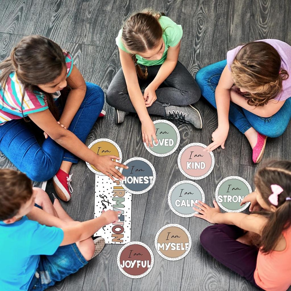 Boho Affirmation Station Bulletin Board Set Rainbow Positive Affirmations Bulletin Board Decorations for Classroom Mirror Wall Bulletin Board