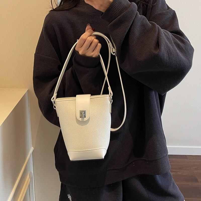 Simple Small Bag Women's New Fashion Lychee Pattern Bucket Bag Casual Trend Shoulder Messenger Women's Bag