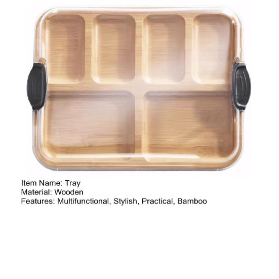 Bamboo Serving Tray with Lid 6-Compartment Party Platter for Cheese Fruits Multifunctional Charcuterie Board for Kitchen Cooking Family Party Gift