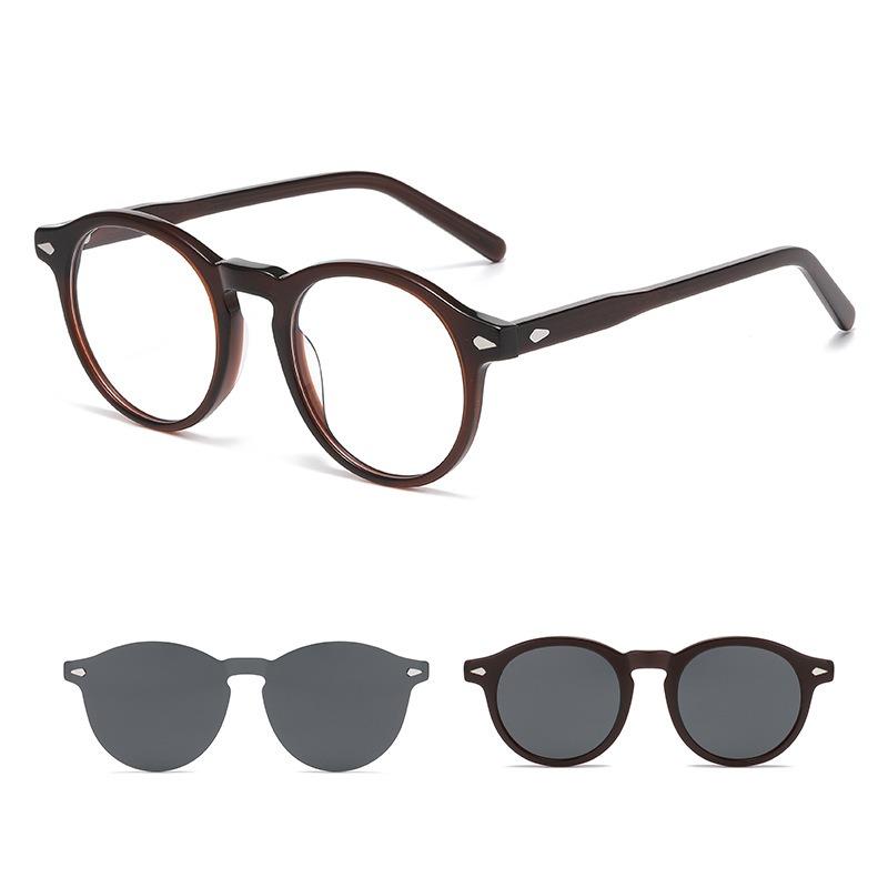 

Custom Myopia Prescription 2 in 1 Sunglasses Men Magnet Sunglass UV400 Clip On Sun Glasses Eyeglasses Frame Woman 0 -0.5 TO -6 plastic demo lens темно-коричневого кольору