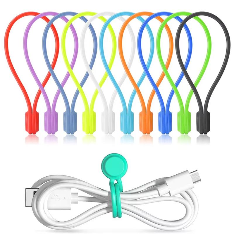 10 stuks Herbruikbare Magnetische Kabelbinders Snoer Organizer Siliconen Magnetische Snoeren Binders Snoeren Opwinder voor Oordopjes Spullen Boekenlegger Koelkast