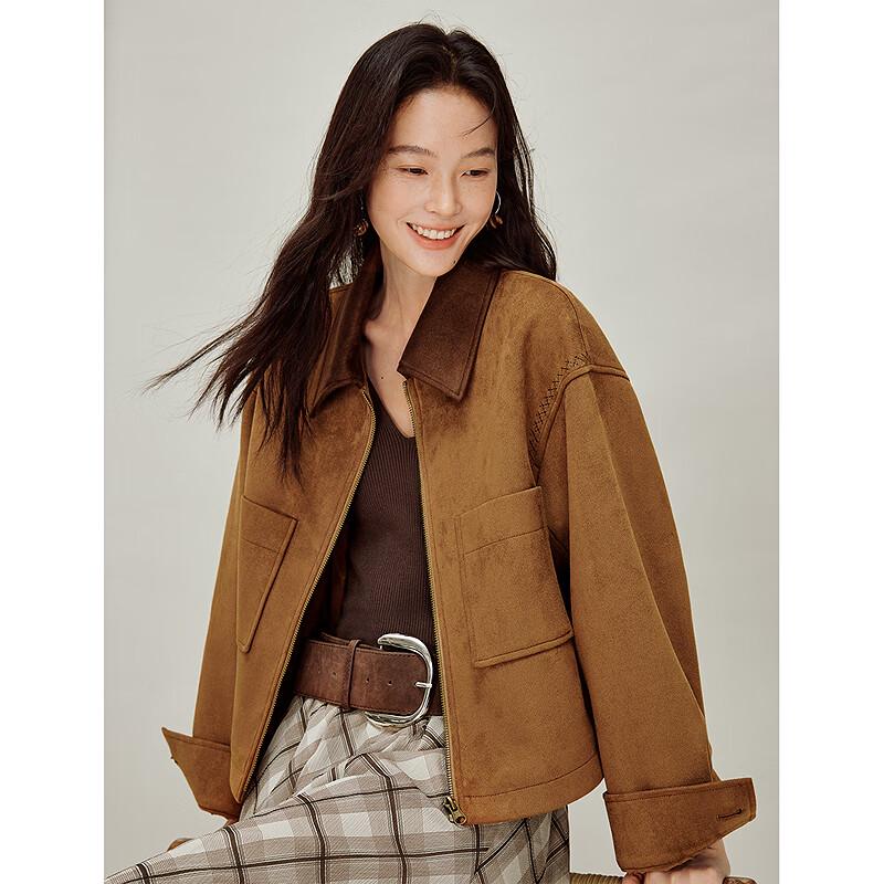 INMAN Women's Maillard Contrast Suede Short Jacket