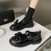 Fashion Black leather shoes for spring summer flat bottom shallow mouth soft sole comfortable simple versatile women's single shoes