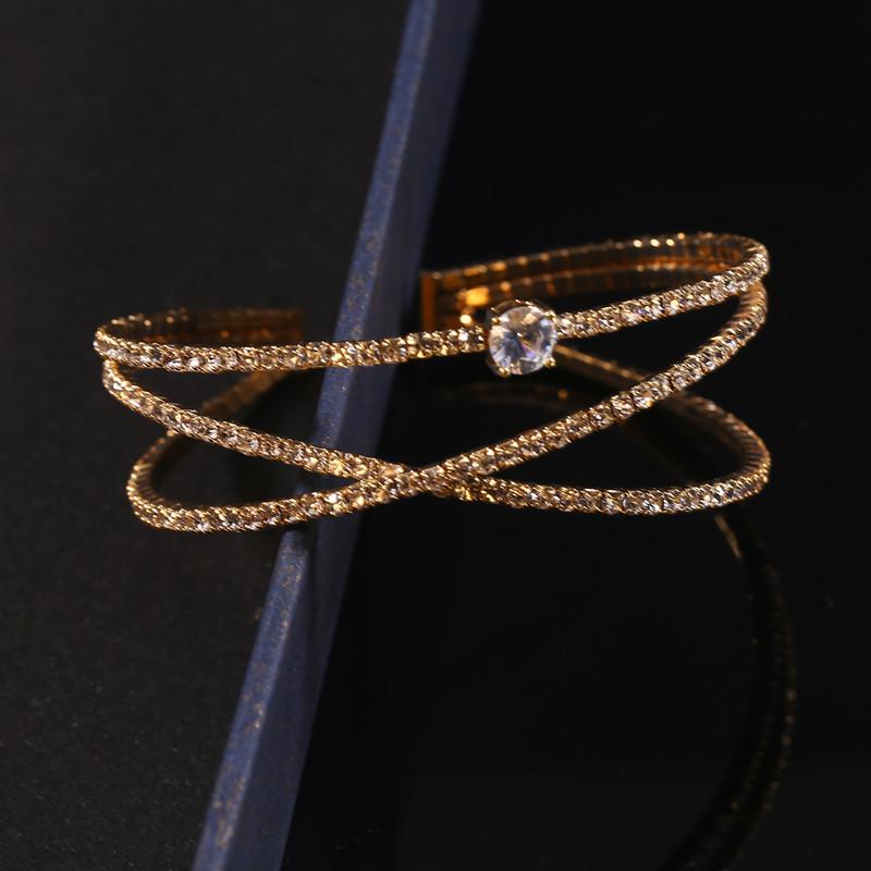 Simple Three-Dimensional Cross Opening Bracelet Full Diamond Bracelet Bracelet Bracelet Clip Diamond Rhinestone Crystal Bride Bracelet