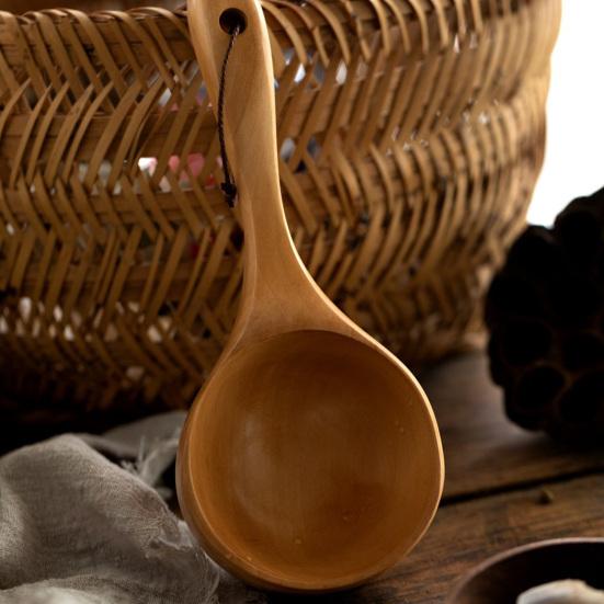 Träslev i japansk stil med långt handtag Trä Slät textur Skopa Slev för hotell