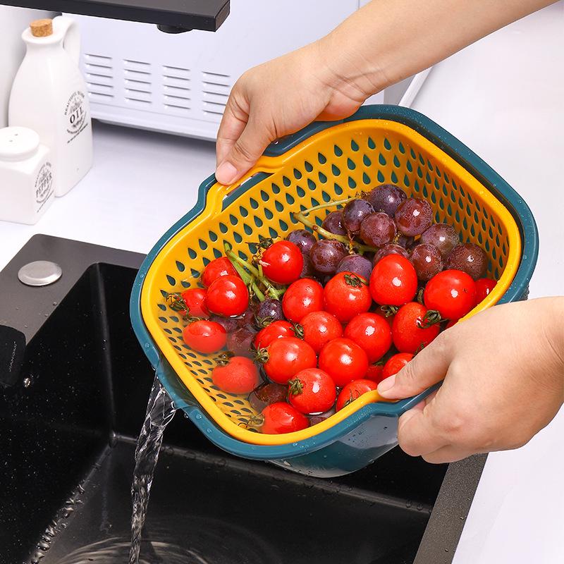 Double-Layer Drain Basket Set: 6-Piece Creative Kitchen Vegetable and Fruit Wash Basin