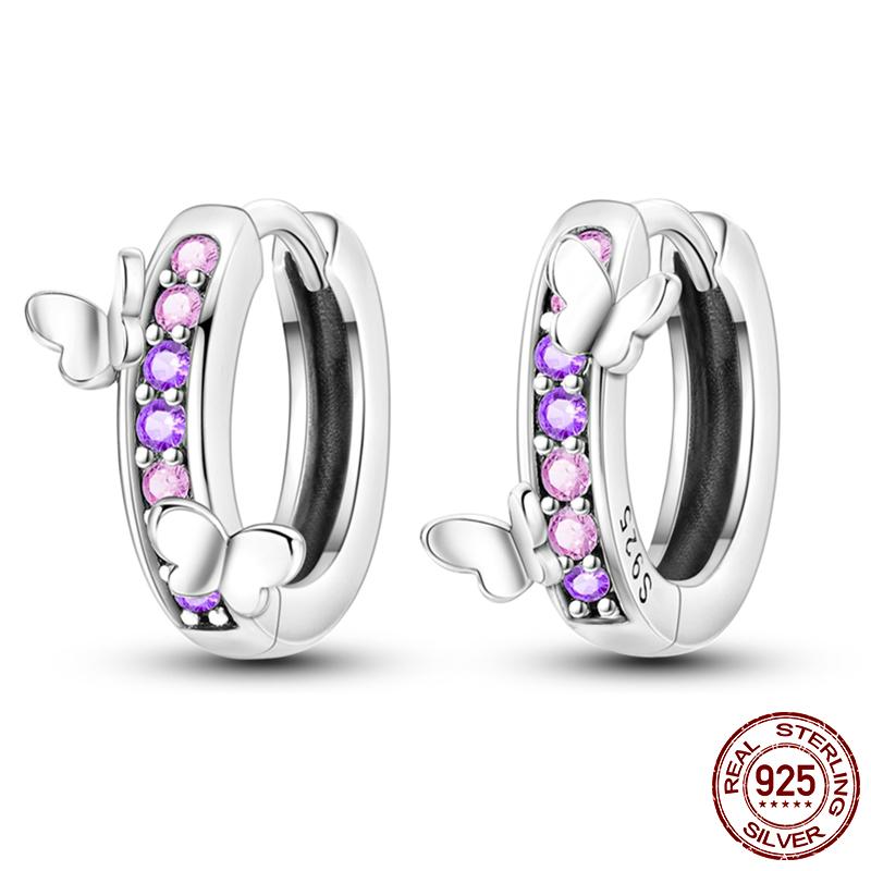 Luminous Shell Women Earrings Original 925 Sterling Silver Pave CZ Star Moon Hoop Earrings Engagement Wedding Jewelry