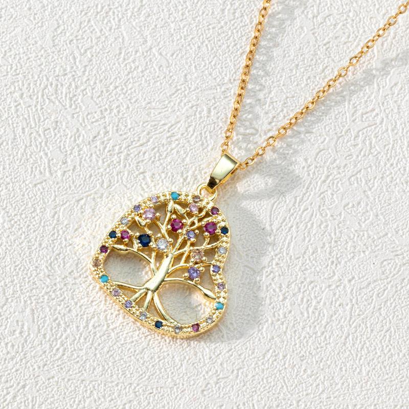 Modische Ausgesägte Lebensbaum Anhänger Halskette Gold Zirkon Schlüsselbein Kette Zarte Damen Halskette