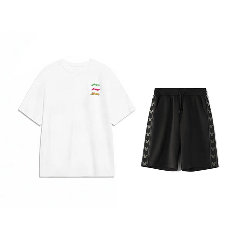 

Футболка с круглым вырезом и коротким рукавом с принтом логотипа Li Ning, удобная, универсальная, однотонные шорты, повседневный спортивный комплект, комплекты унисекс YHSV373-1+YKSV129-2 S