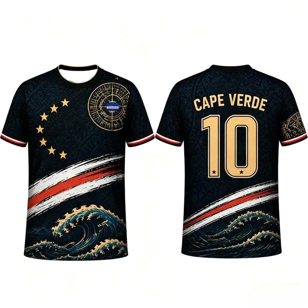 Camisa de futebol de Cabo Verde, estampa tropical 3D, tamanho família, adequada para crianças e adultos, para treino, fitness e corrida.
