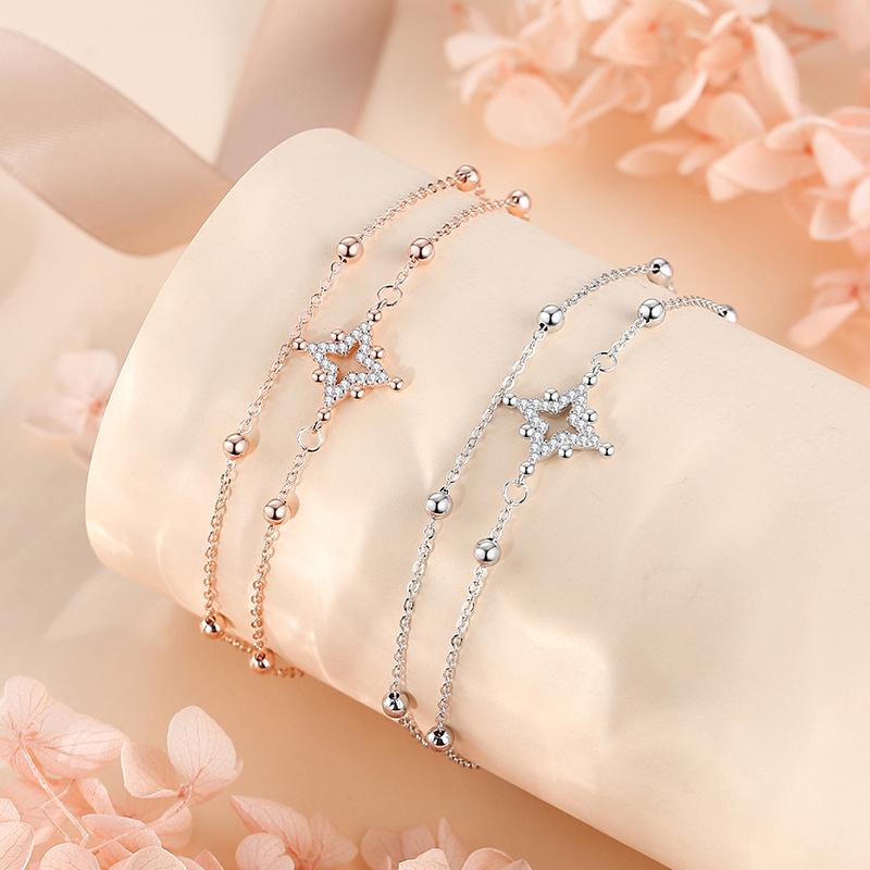 Pulseira de Prata de Lei 925 para Mulheres Estilo Coreano Céu Estrelado Luxo Leve Estilo Ins Camada Dupla Pulseira Gipsofila Temperamento Fashion