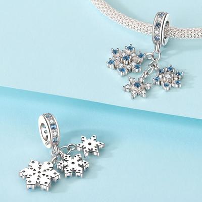 Copper Christmas Snowflake Charm Pendant Beads Fit Original Bracelet For Women Valentine Day Jewelry Gifts
