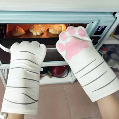 1pc Cute Cat Paws Oven Mitts Heat Resistant Non-slip Long Gloves Cotton Baking Insulation Microwave Gloves Cat Paw Gloves