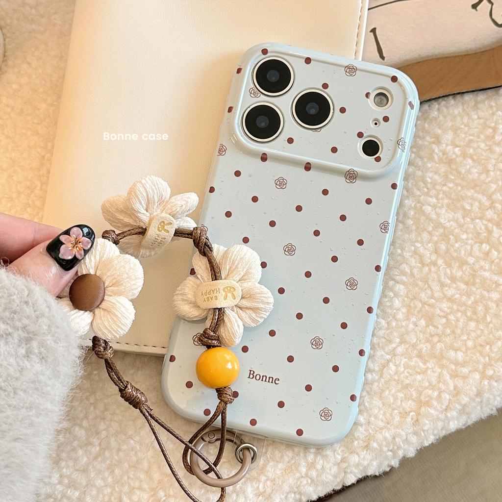 Polka Dot Rose Is Suitable for Apple 17promax Mobile Phone Case Iphone16 Anti-drop 13 Retro Lanyard 11 Soft 15.