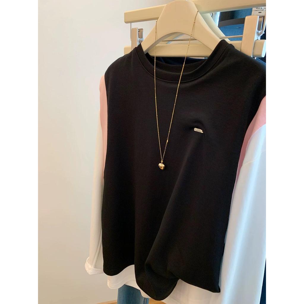Women's Retro Color Block Long Sleeve Fake Two-Piece Top - Autumn/Winter Loose Fit